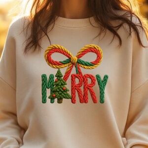 Merry Christmas Tree Rope Sweatshirt Tan S M L XL XXL Soft realistic 3D New